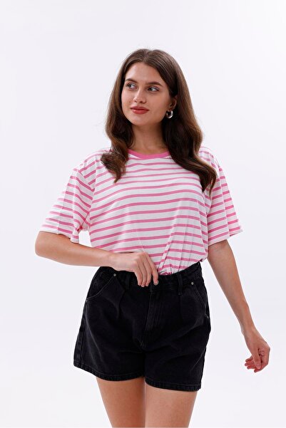 yakamor Γυναικείο μπλουζάκι με ρίγες oversized