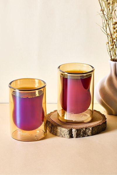 Perotti Amber 2-Piece Heat Resistant Double Walled Glass Tea Cup 140 ml