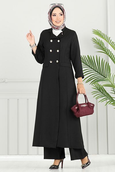 ModaMerve Half Button Detailed Suit 2701Sl890-M Black