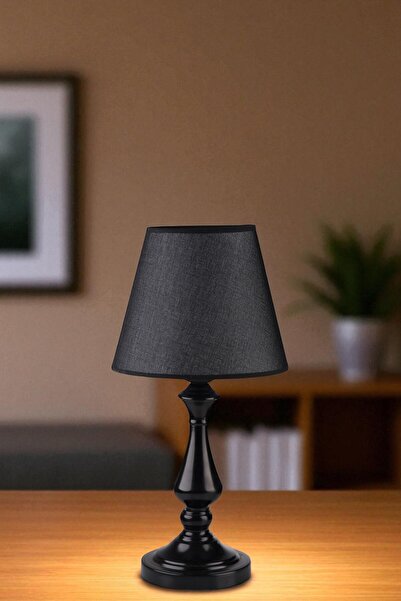 Lumexx Megan Black Pyramid Wicket Table Lamp with Black Lampshade