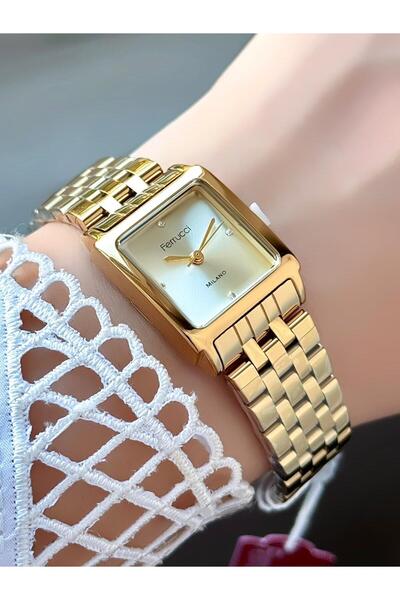 Ferrucci Milano Kadın Kol Saati – Kadran, Kare Kasa, Altın Renk Metal Kordon, Analog Quartz