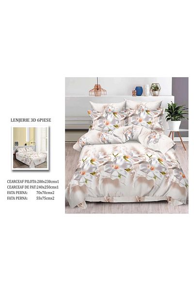 CHIRASO CHIRASO 3D Bedding Set, 6 pieces, Classic Sheet 240x250cm, Duvet Cover 200x230cm, 4 Pillowcases