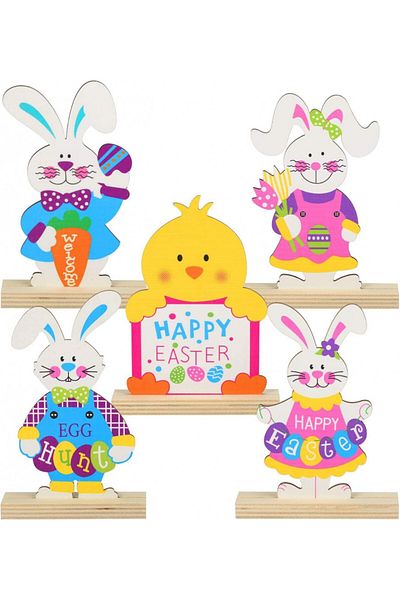 HAKOTOM Set of 5 Easter decorations for children Hakotom, wood, multicolor, 14.6/15 cm