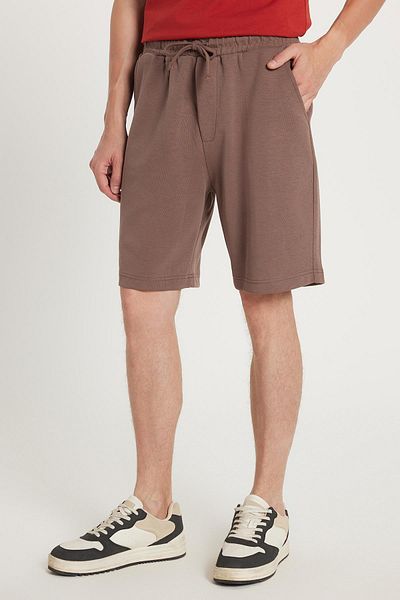 Tudors Men's Regular Fit Classic Cut 3-Pocket Brown Shorts with Elastic Waist