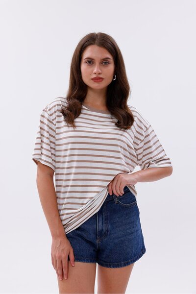 yakamor Γυναικείο μπλουζάκι με ρίγες oversized