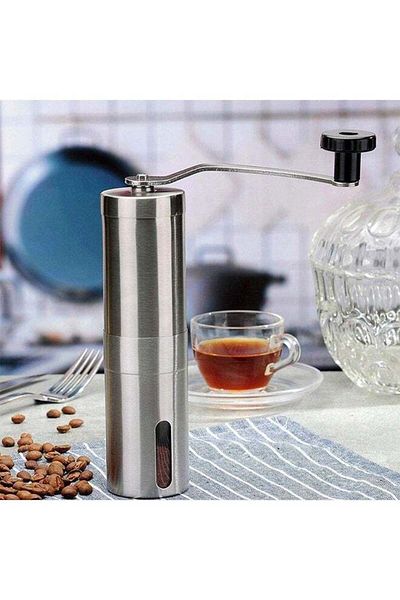 COOYA Portable Manual Coffee Grinder, Conical Burr Mill Brushed Stainless Steel