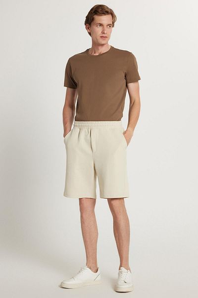 Tudors Men's Regular Fit Classic Cut 3-Pocket Ecru Shorts with Elastic Waist