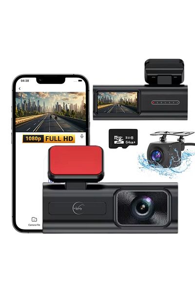 e-Wantay Car Camera ® Dualeye Hd 1080p Front 720p Rear, Night Vision, 64gb Card Included