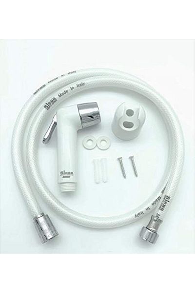 Siena Shattaf chrome and white ABS body complete set with PVC white hose and holder
