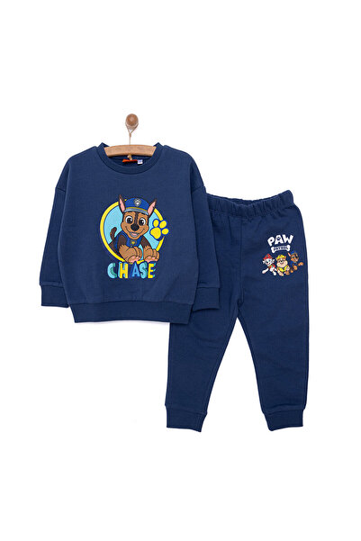 NİCKELODEON PAW Patrol - Erkek Bebek Eşofman Takımı Bisiklet Yaka Reçme Paça Uzun Kol Koyu Mavi