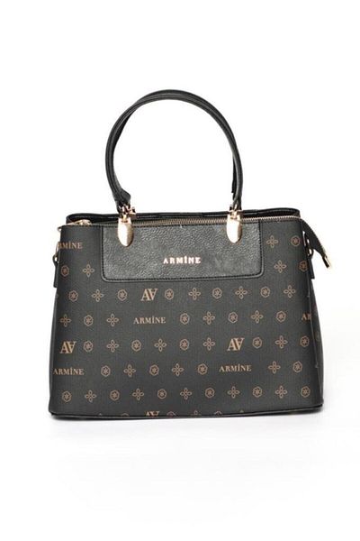 Armine Zippered Shoulder Bag Black Patterned Shoulder Bag