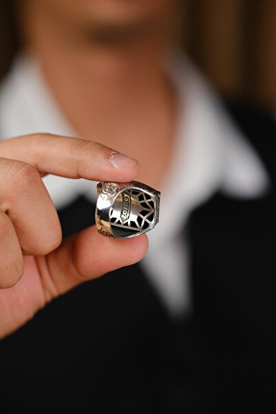 dergah tesbih Özel Tasarım El İşçiliği Siyah Taşlı 925 Ayar Gümüş Yüzük (Kudret Beyi)