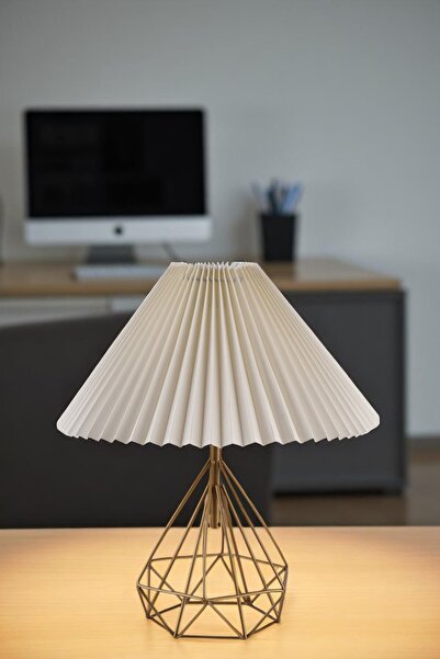 Lumexx Pyramid Tumbled Pleated Cream Table Lamp