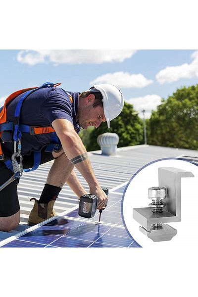 VABNEER Set of 4 solar panel clamps, aluminum, silver, 35 x 35 mm