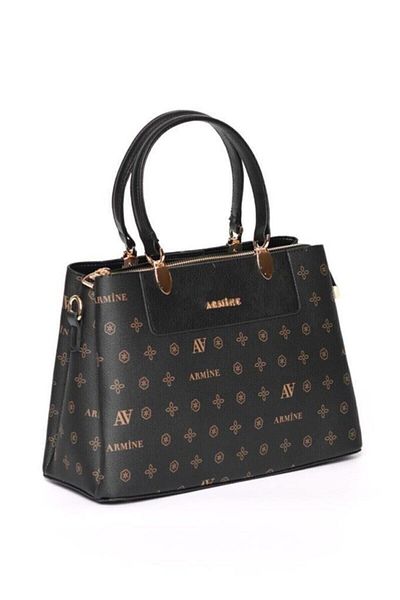 Armine Zippered Shoulder Bag Black Patterned Shoulder Bag