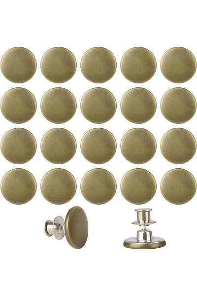 ZoneYan Set of 20 jeans buttons, metal, beige/silver, 1.6 x 1.7 cm
