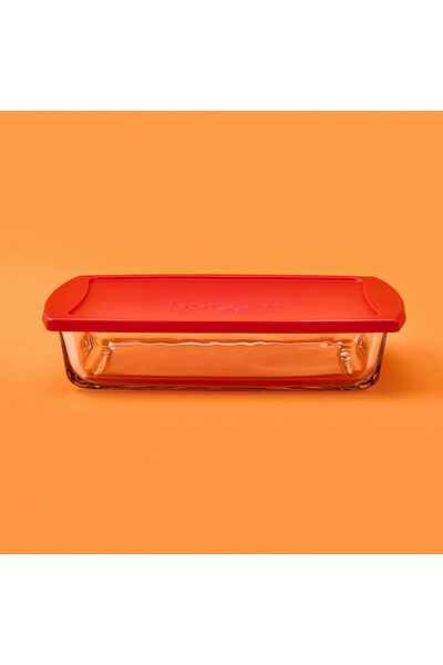 Paşabahçe Rectangular Pyrex with Lid - Transparent / Red - 1320 ml