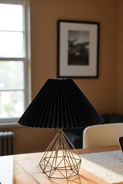Lumexx Pyramid Tumbled Pleated Black Table Lamp