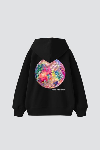 Sekizbiraltı Disco Vibes Only Printed Oversize Unisex Μαύρο φούτερ