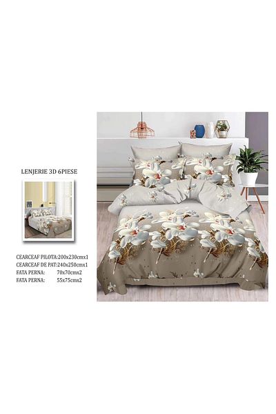 CHIRASO CHIRASO 3D Bedding Set, 6 pieces, Classic Sheet 240x250cm, Duvet Cover 200x230cm, 4 Pillowcases