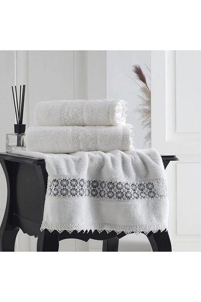 Soft Cotton Soft Cotton - Luxury Bath Towel Set (2 Pieces) 100% Cotton Light Beige with Embroidery, Dimensions 50X100+85X150 cm