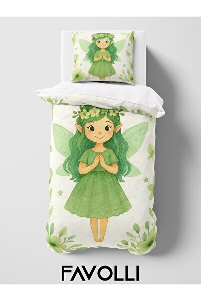 FAVOLLİ Fairy Green Dream Single High Quality Duvet Cover Set