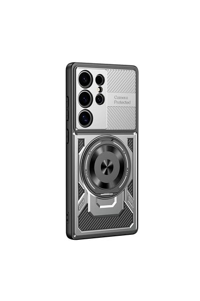 SKYDDAR INNOVATION Case for Samsung Galaxy S22 Ultra 5G, RuggedCam, Shockproof magnetic ring, sticker set, Gray