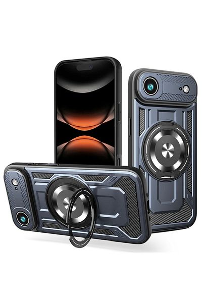 SKYDDAR INNOVATION Carcasă pentru iPhone 17 Air, RuggedCam, inel magnetic rezistent la șocuri, set de autocolante, albastră