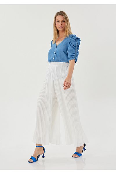 Guzella Elastic Waist Pleated Chiffon Trousers