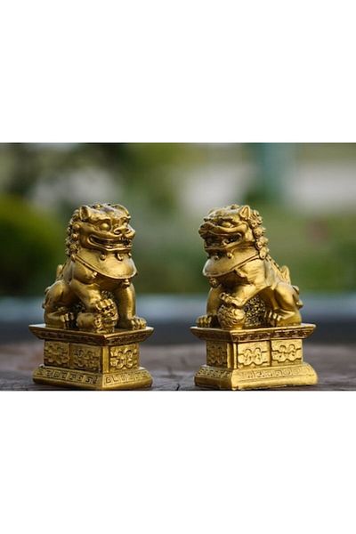 BLA BLA FOAM Set 2 Figurine Caini Fu aurii din rasina 11 cm