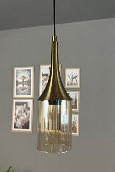 Bamyum Vetra Cam Bal Rengi Tekli Avize Eskitme Külah Başlık Retro Sarkıt Lamb...