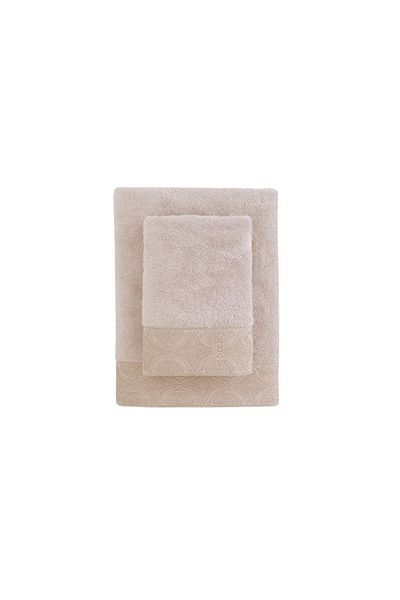 Soft Cotton Soft Cotton - Luxury Bath Towel Set (2 Pieces) 100% Cotton Beige Color with Embroidery, Dimensions 50X100+85X150 cm
