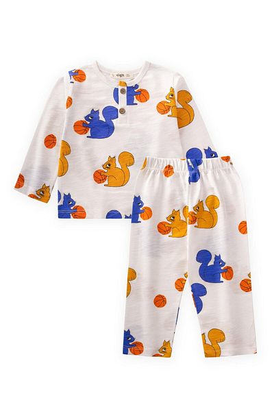 Cigit Patterned Pajama Set 1-7 Years Old Squirrel Pattern