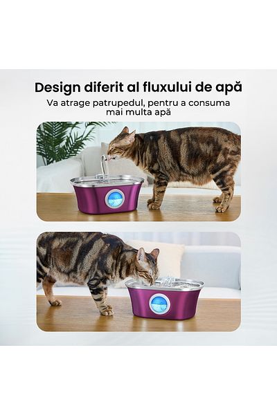 Elindor Dispenser De Apa Pentru Pisici Și Câini, 3,2 L, Silențios, Filtrare Cu Cărbune, Roz