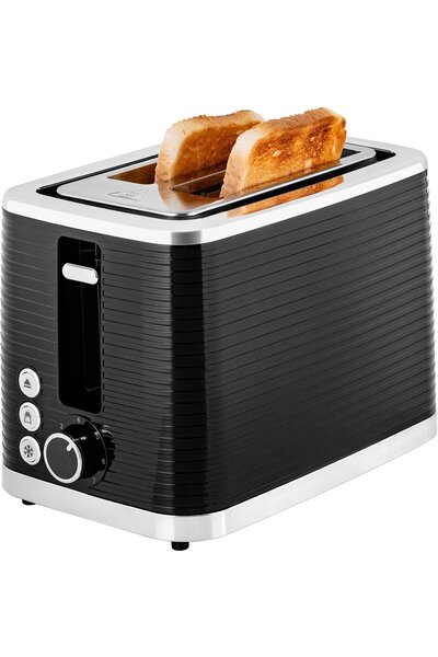 ECG Prăjitor de pâine ST 2750 Stripe, 930 W, 2 felii, 7 niveluri de rumenire, elemente din oțel inoxidabil, negru