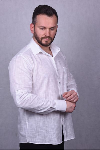 Lider Efes Men's Linen Textured 100% Cotton Breathable Fabric Regular Fit Long Sleeve Collared Shirt
