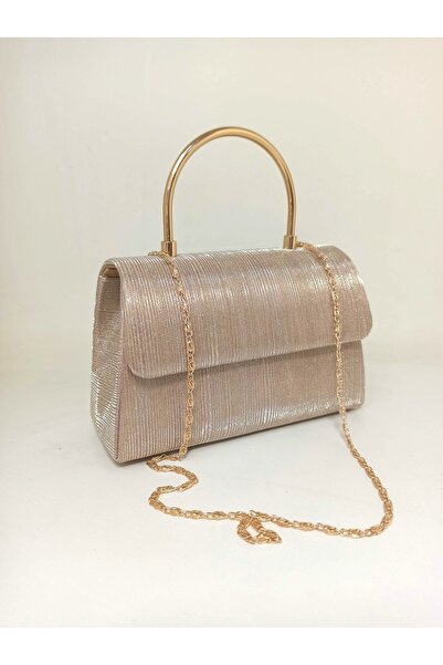 Kadın altın metal saplı abiye çanta