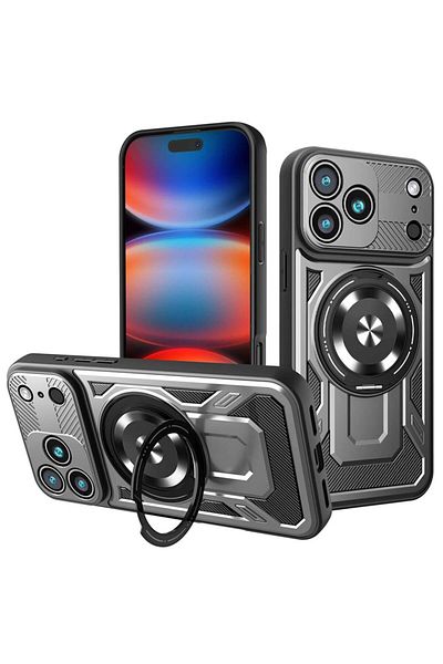 SKYDDAR INNOVATION Case for iPhone 17 Pro Max, RuggedCam, Shockproof magnetic ring, sticker set, Gray