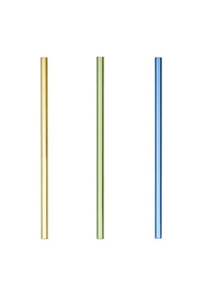 Jumbo Set 3 Glass Straws, Multicolor, Reusable, for Hot or Cold Drinks