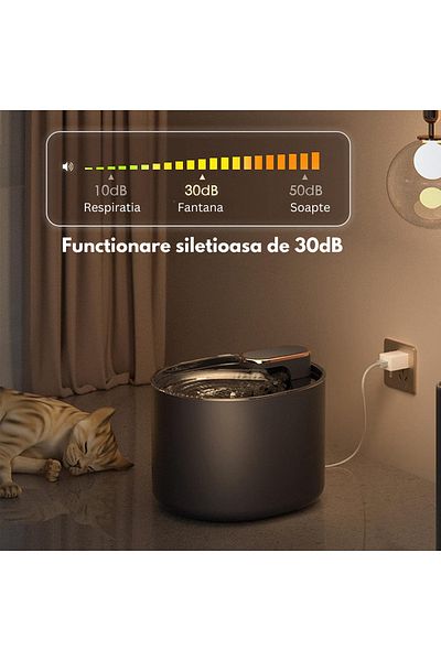 Elindor Dispenser De Apa Pentru Pisici Și Câini, 2.9 L, Silențios, Filtrare Cu Cărbune, Negru