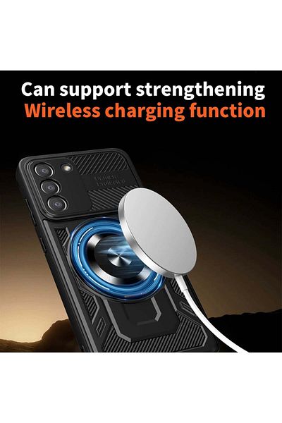 SKYDDAR INNOVATION Case for Samsung Galaxy S21 FE 5G, RuggedCam, Shockproof magnetic ring, sticker set, Gray