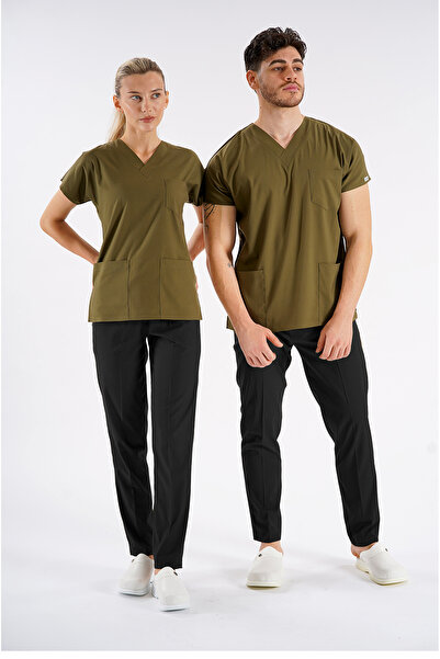 Lion Üniforma كاكي Dr.Greys Model Lycra Nurse Doctor Jersey Scrubs قميص واحد ...