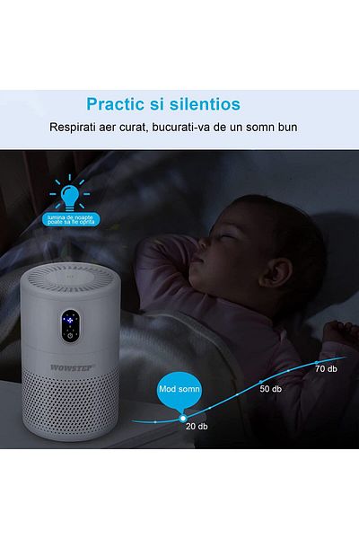 WowStep Air Purifier, HEPA Filter, Silent, Ozone Free, Charcoal, 40 sq m, Touch, Ambient Light