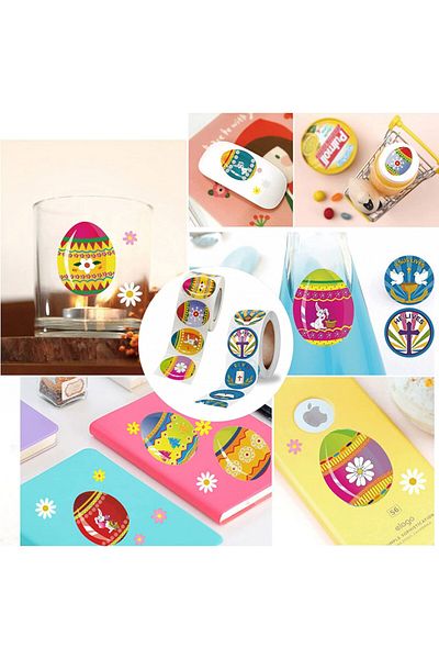 Seasboes Set of 2 rolls of Easter stickers, 1000 pieces, paper, multicolor
