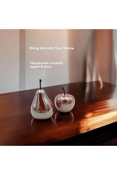 Okya Home Ceramic Apple and Pear Set – Brown Pottery Figurine
