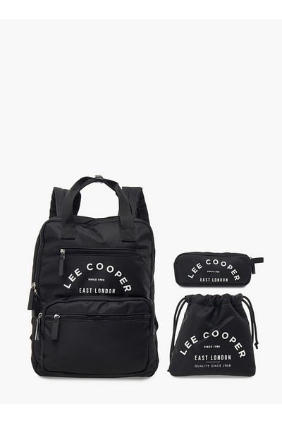 Lee Cooper Lee Cooper Logo Print School Backpack with Pencil Case and Drawstring Pouch