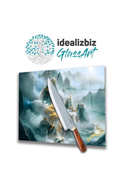 idealizbiz Glass cutting board landscape mountain, chopping board, presentati...