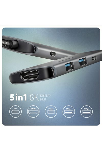 Axagon USB-C 5Gbps 5in1 8K Hub | HMC-5H8K