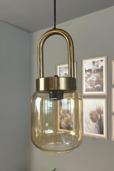 Bamyum Diona Cam Bal Rengi Tekli Avize Eskitme Kilit Kafa Başlık Retro Sarkıt...