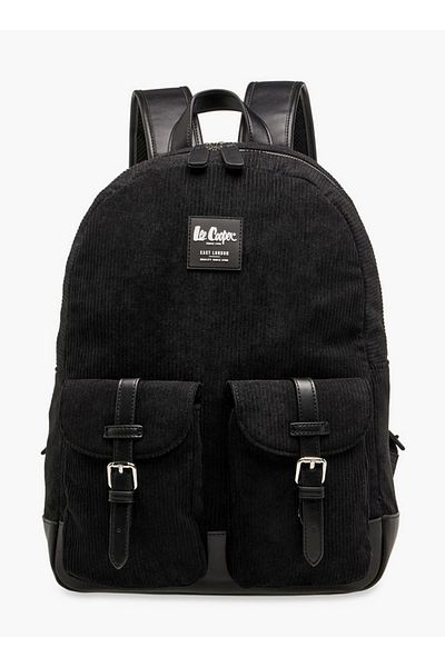Lee Cooper Corduroy Backpack with Adjustable Shoulder Straps and Zip Closure - 15x33x40 cm
